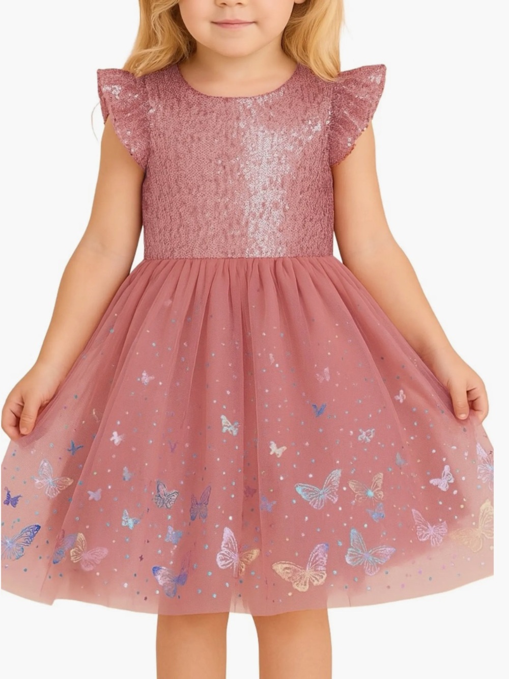 Zunie Rose Pink/ Mauve Sequin & Butterfly Tulle Party Dress *NWT *Girls 6x